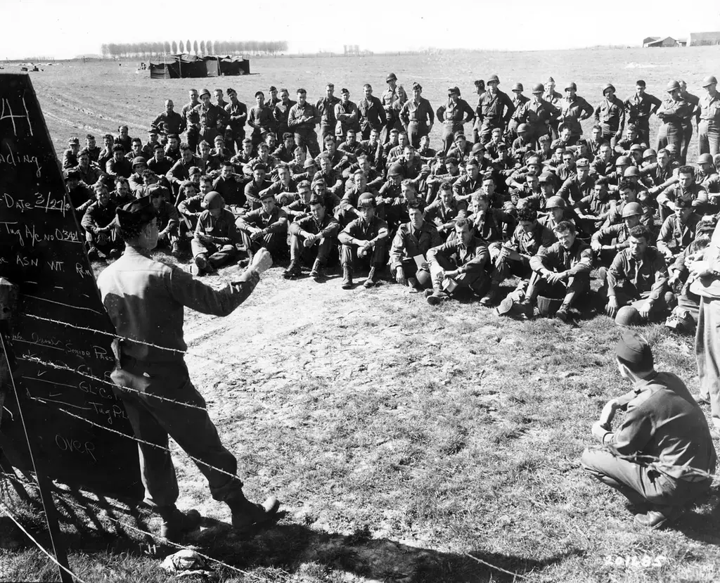 Allied airborne forces briefed at Mourmelon France before the Rhine crossing Operation Varsity March 1945