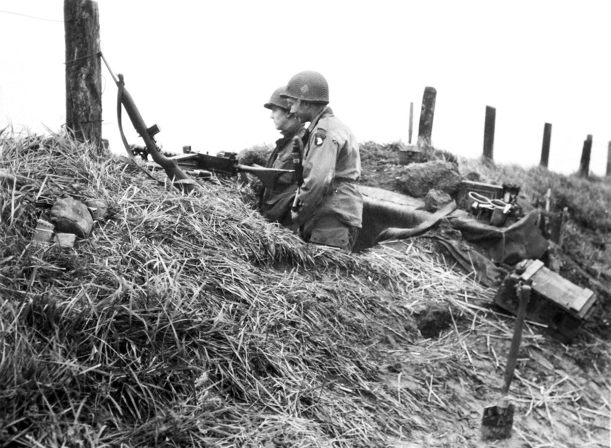 101st Airborne paratrooper in a foxhole, European theater, 1944