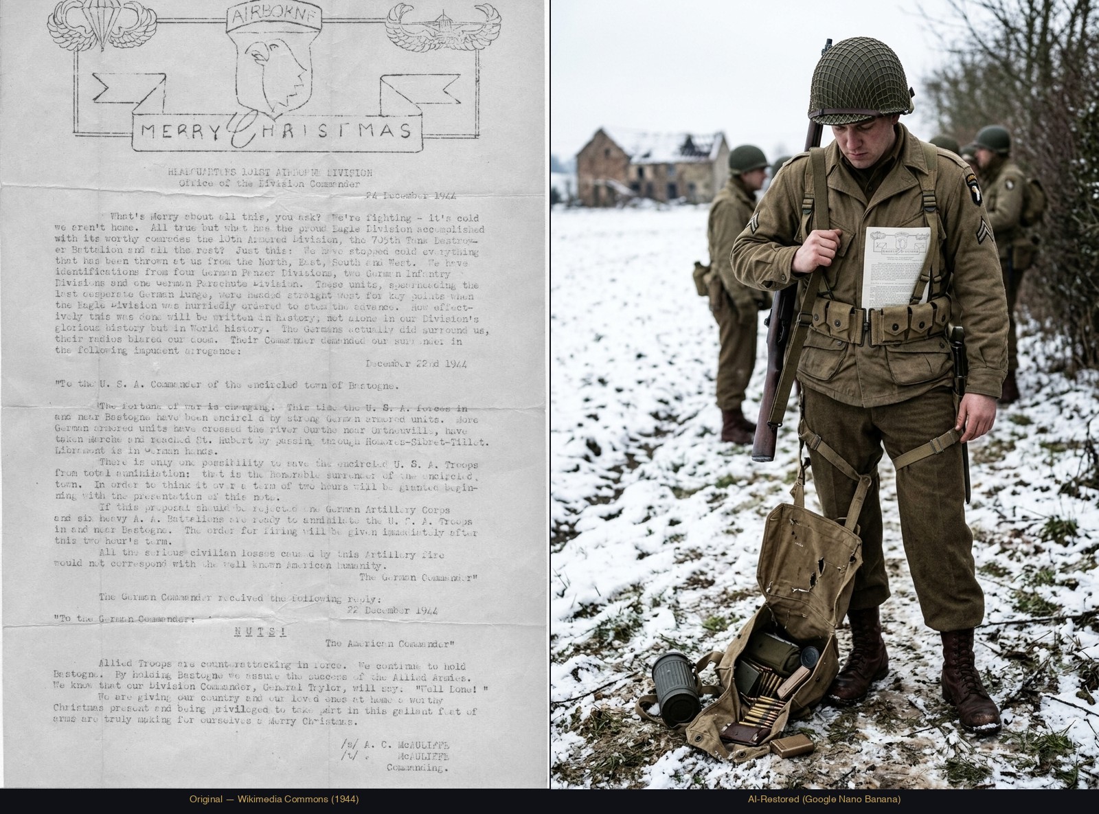 D-Day Paratroopers — Scanned in image of copy of the letter sent to soldiers of the 101st Airborne Division during the (befor
