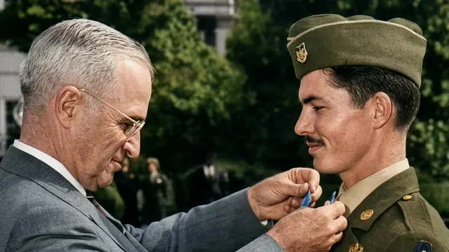 Pfc Desmond Doss receiving Medal of Honor from President Truman at White House October 12 1945