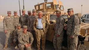 Don Malarkey Easy Company veteran with US soldiers Camp Arifjan Kuwait September 2008
