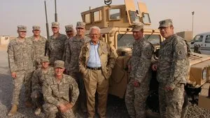 Don Malarkey Easy Company veteran with US soldiers Camp Arifjan Kuwait September 2008