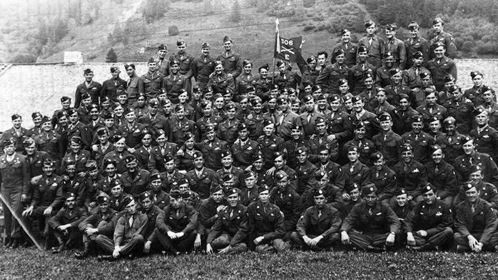 Easy Company 506th Parachute Infantry Regiment group photo Austria 1945 — 135 paratroopers after end of WWII