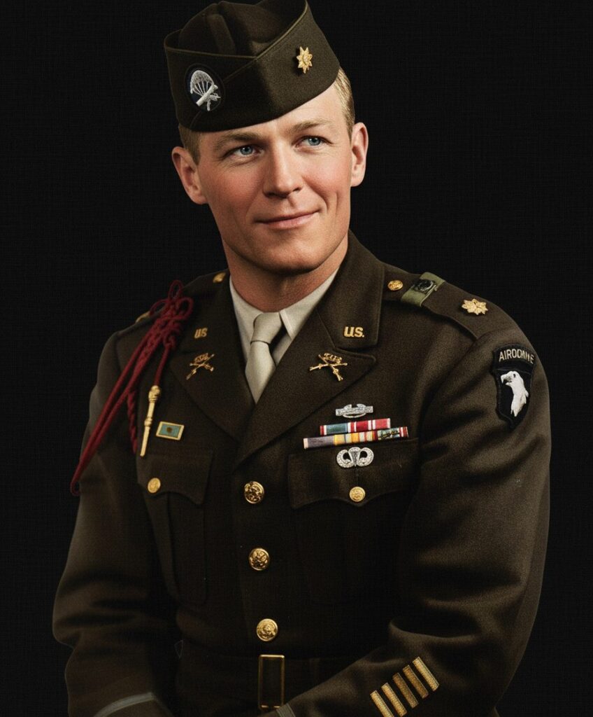 Major Richard Dick Winters in dress uniform, 1945 — AI-restored color portrait