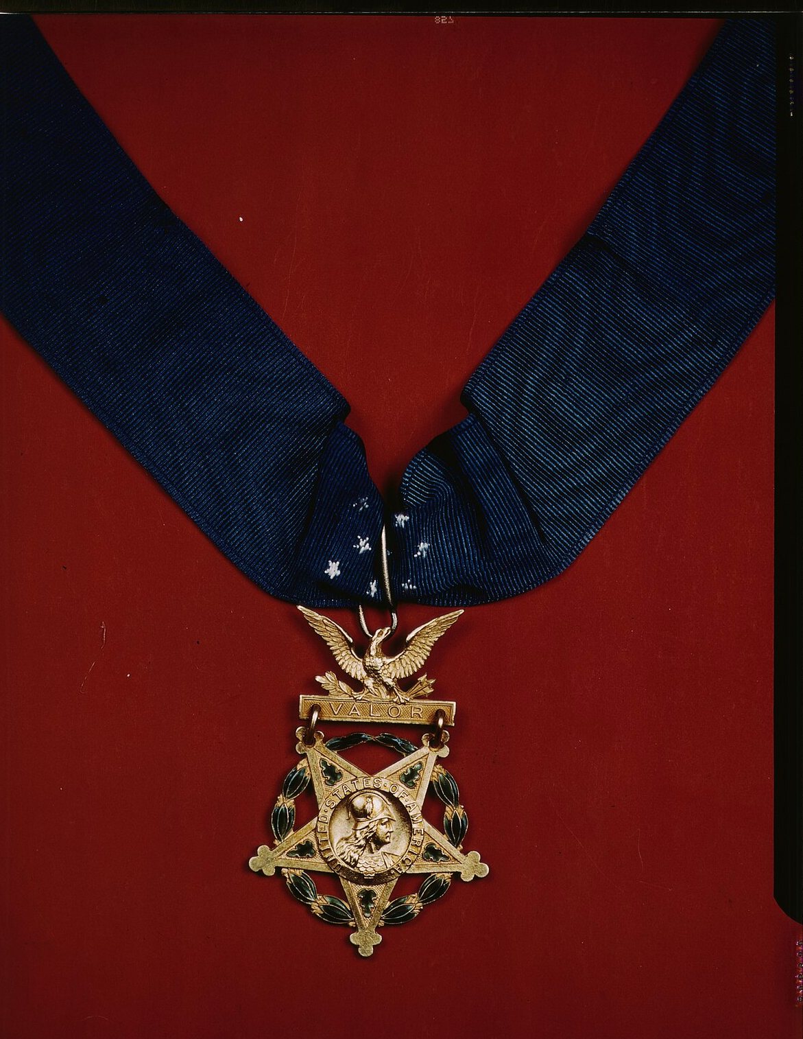 The U.S. Army Medal of Honor with its blue neck ribbon, the award Roy Benavidez received in 1981
