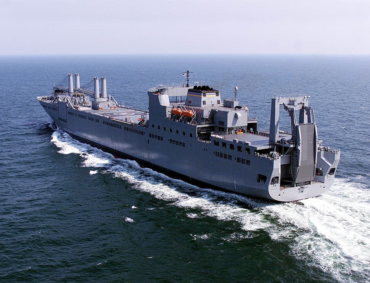 USNS Benavidez, a U.S. Navy roll-on roll-off cargo ship named after Medal of Honor recipient Roy Benavidez, underway at sea